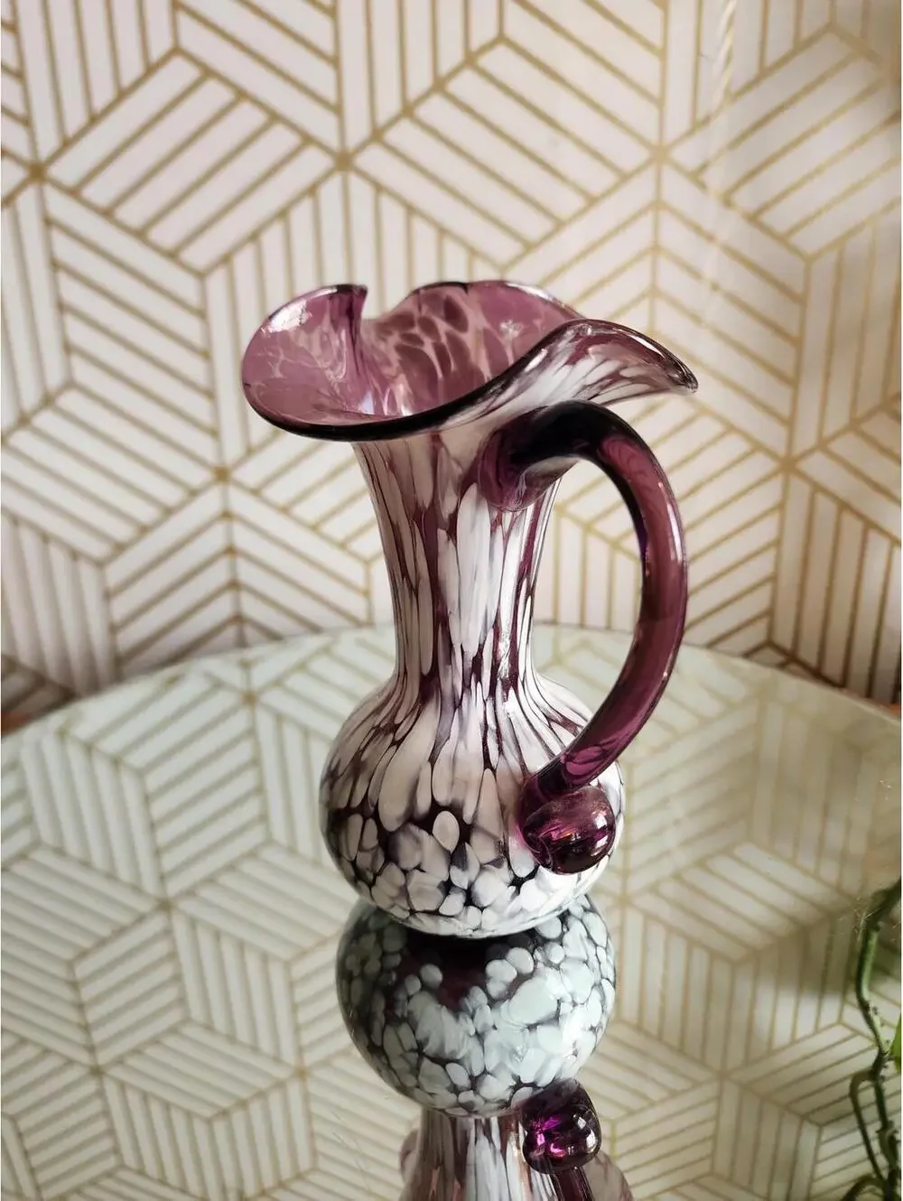 Vintage Rainbow Glass Amethyst Splatter Small Pitcher